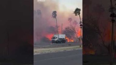 Current video exhibits a vast fire raging approach properties in Maui, Hawaii