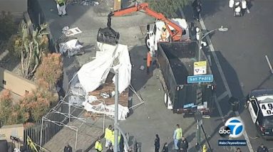 Tensions flare as crews dismantle several homeless encampments on Skid Row